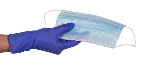 コロナウイルス防止コンセプト 白い背景に隔離されたラテックス手袋と医療用マスクと手 — ストック写真