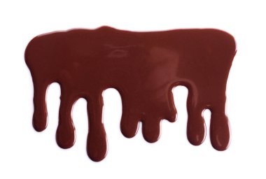 Erimiş çikolata damlıyor. Beyaz arkaplanda izole edilmiş akarsular.