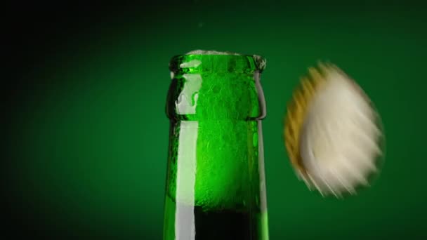 Opening Green Bottle Beer Bottle Opener Bottle Beer Green Background Stock Footage