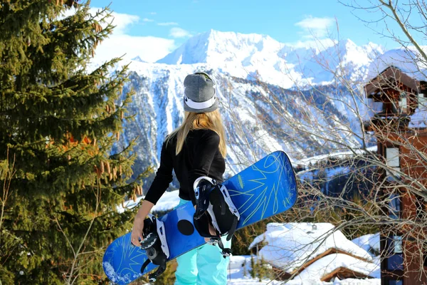 Woman Snowboarder Posing Ski Slope Courchevel France — Stock Photo, Image