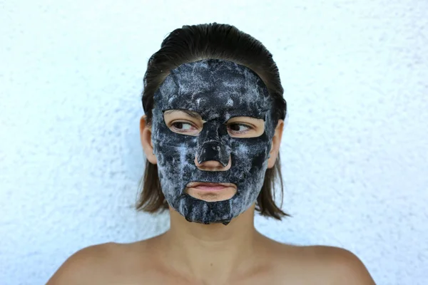 Bubble Ossigeno Carbone Maschera Nera Trattamento Viso Maschera Viso Foglio — Foto Stock