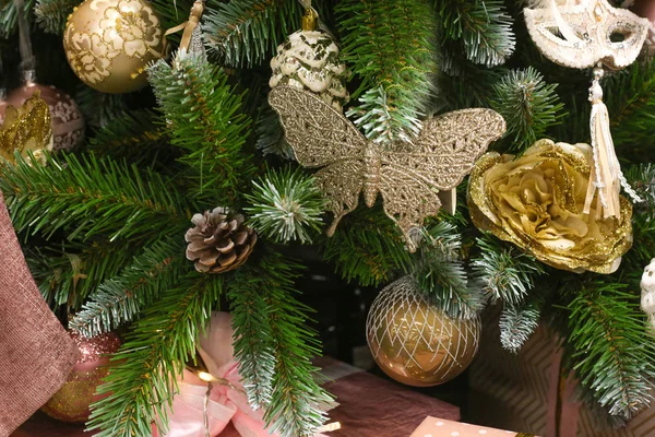 Christmas Tree Decorated Balls Toys Festive Background — Stock Photo, Image