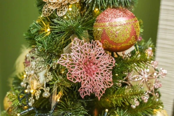 Christmas Tree Decorated Balls Toys Festive Background — Stock Photo, Image