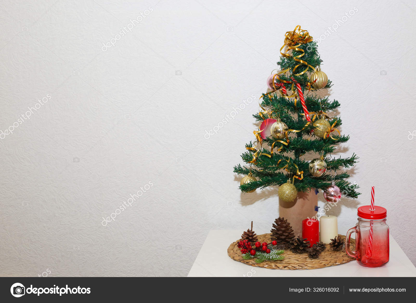 Christmas Interior Bedroom White Table Small Christmas Tree