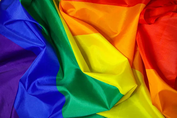 Arco Íris Colorido Lgbtq Bandeira Feita Material Seda — Fotografia de Stock