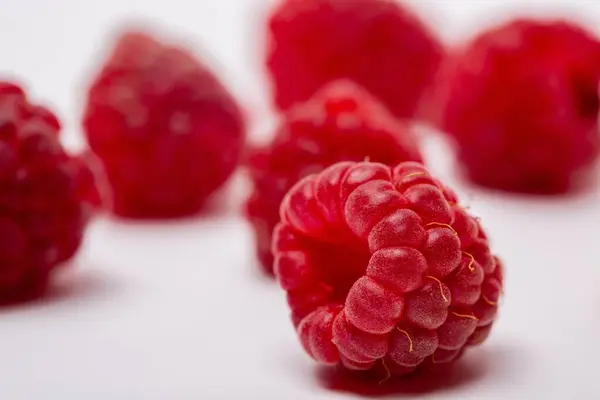 Closeup Shot Fresh Raspberries Spread White Background Perfect Food Blog — Stock Photo, Image