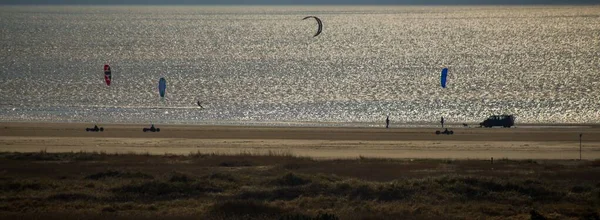 Beautiful Shot People Playing Kites Shore Next Ocean — Stock Photo, Image