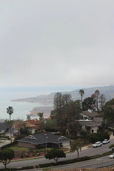 カリフォルニア州サンペドロの霧の多い通りと海の垂直ショット — ストック写真