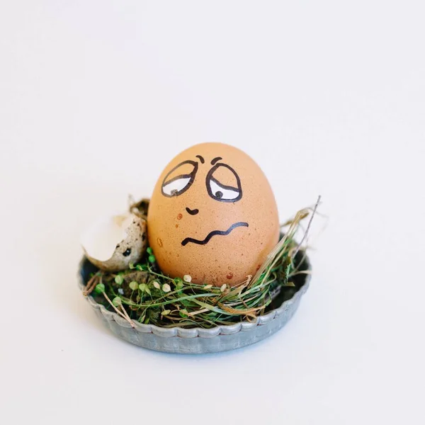 Una Rappresentazione Volto Scontento Uovo Piccolo Piatto Carino Uno Sfondo — Foto Stock