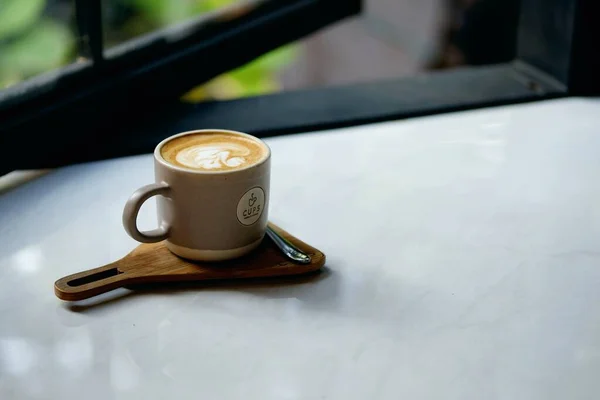 Cup Latte Art White Surface — Stock Photo, Image