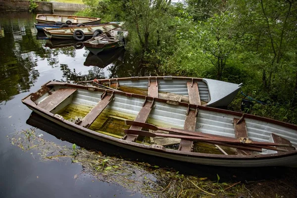Tiro Ángulo Alto Botes Lough Cullin Cerca Pontoon Condado Mayo —  Fotos de Stock