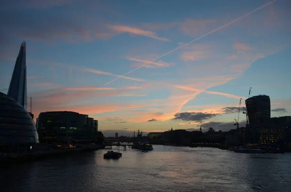 Sonnenuntergang Über Der Themse London Mit Fluss — Stockfoto