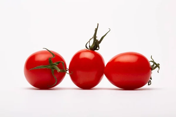 Closeup Shot Three Cherry Tomatoes White Background Perfect Food Blog — Stock Photo, Image