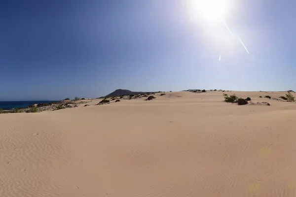 Bonito tiro das dunas de Fuerteventura Canárias sob o céu ensolarado — Fotografia de Stock