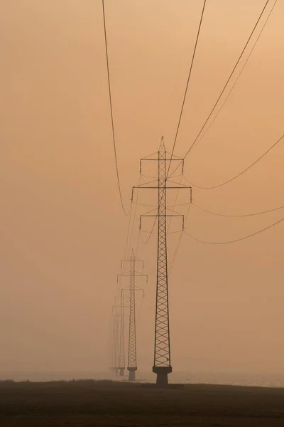 雾蒙蒙的街道上的高塔垂直拍摄 — 图库照片