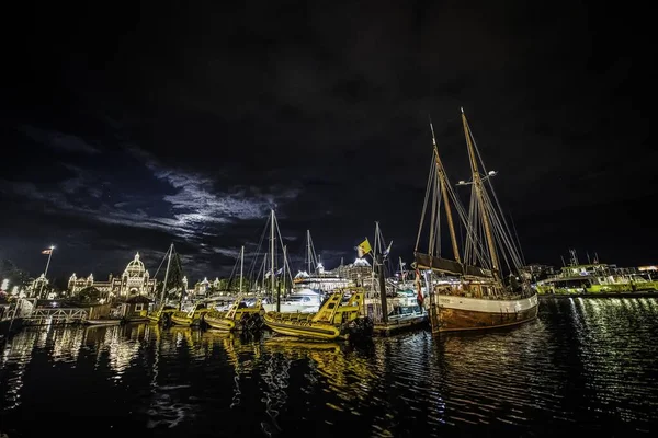 Downtown Night Shot Victoria Bay — Fotografia de Stock