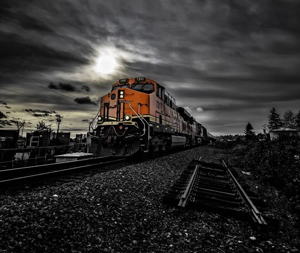 Couleur Sélective Noir Blanc Une Locomotive Dans État Washington — Photo