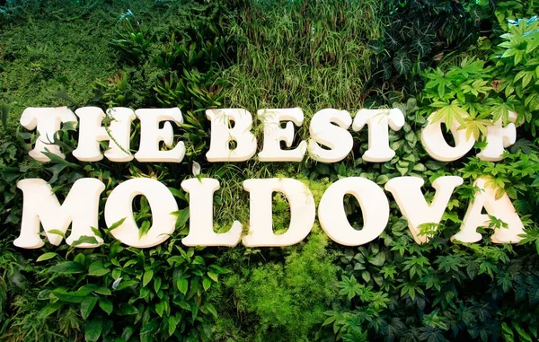 High angle shot of The Best of Moldova sign in beautiful greenery