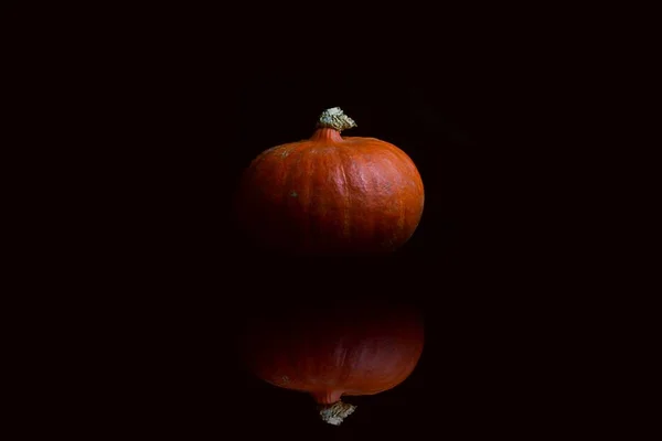 Delicious orange pumpkin reflecting on the surface in the black background — Stock Photo, Image