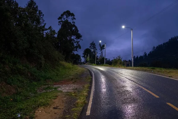 Road Trees Captured Rainy Night Tsavo West Taita Hills Kenya — Stock Photo, Image