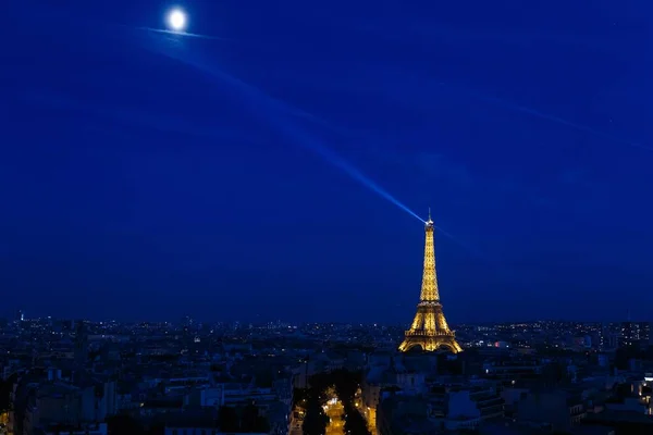 Tiro Ângulo Alto Torre Eiffel Paris França Noite — Fotografia de Stock