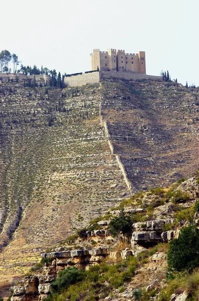 Низькокутний постріл історичного замку в Мекіненца (Іспанія). — стокове фото