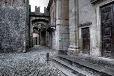 Beautiful shot of the outside part of the historic castle of Vigoleno, Italy clipart