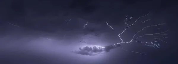 Panoramic abstract shot of the of clouds and thunder in the purple sky