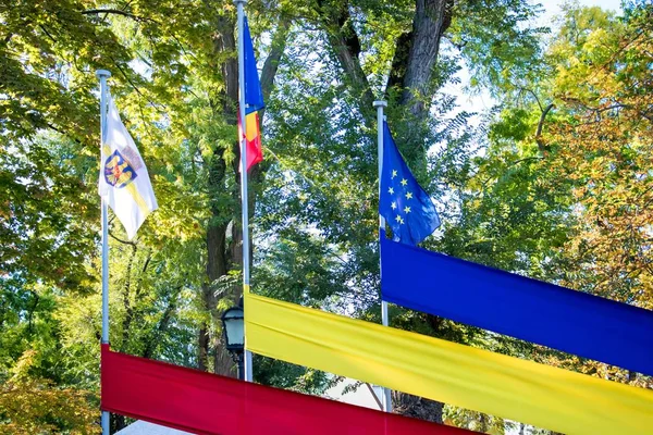 Flags European Union Republic Moldova Chisinau Municipality — Stock Photo, Image