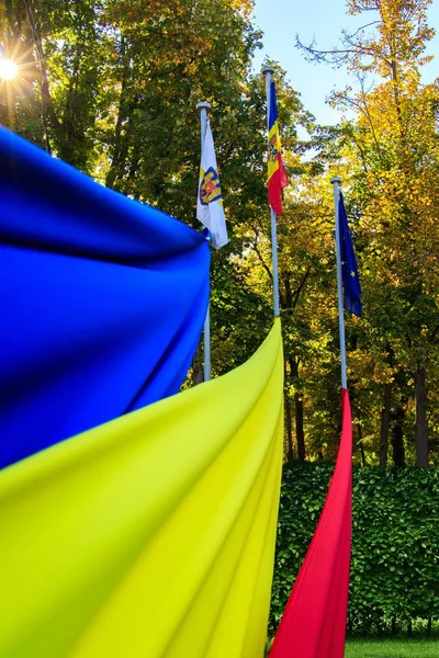 Banderas Unión Europea República Moldova Municipio Chisinau —  Fotos de Stock