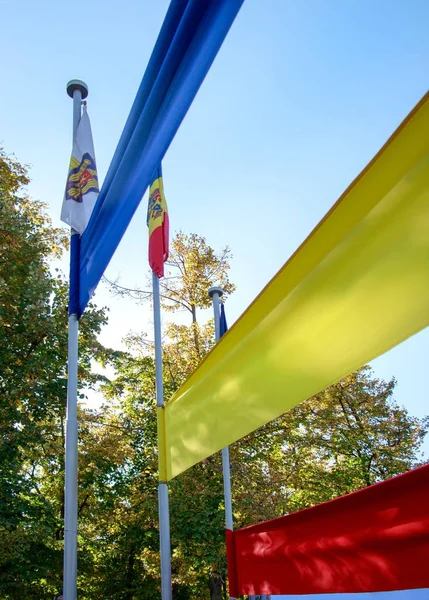 Flags European Union Republic Moldova Chisinau Municipality — Stock Photo, Image