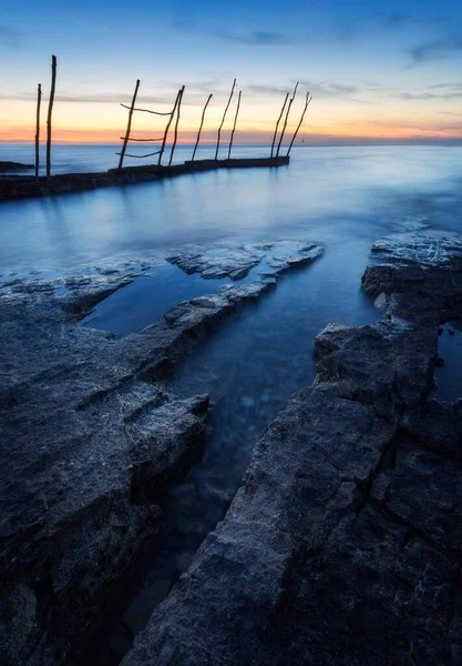 Vertical Shot Rock Formations Sea Sunset — Stock Photo, Image