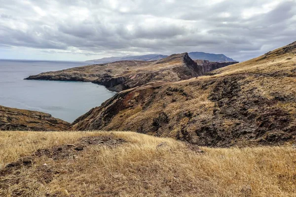 High Angle Shot Hills Cloudy Sky Ponta Sao Lourenco — Stock Photo, Image