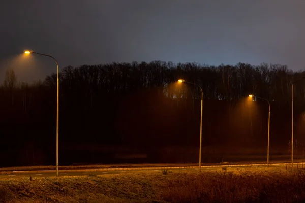 Una Hermosa Toma Mucha Luz Calle Cerca Carretera Por Noche —  Fotos de Stock