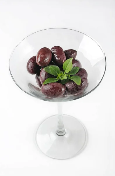 Vertical Isolated Shot Cocktail Glass Filled Olives Perfect Menu Usage Stock Picture