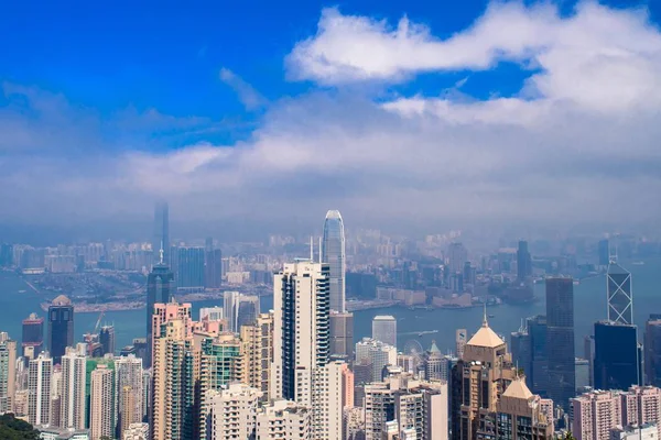 Egy Légi Felvétel Egy Gyönyörű Városról Felhőkarcolókkal Hong Kongban Kínában — Stock Fotó