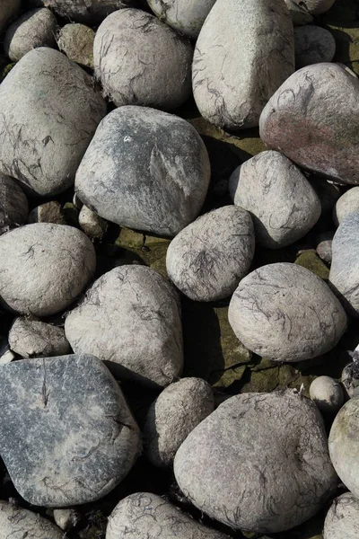 Verticale hoge hoek opname van rotsen van verschillende vormen en maten op het strand — Stockfoto