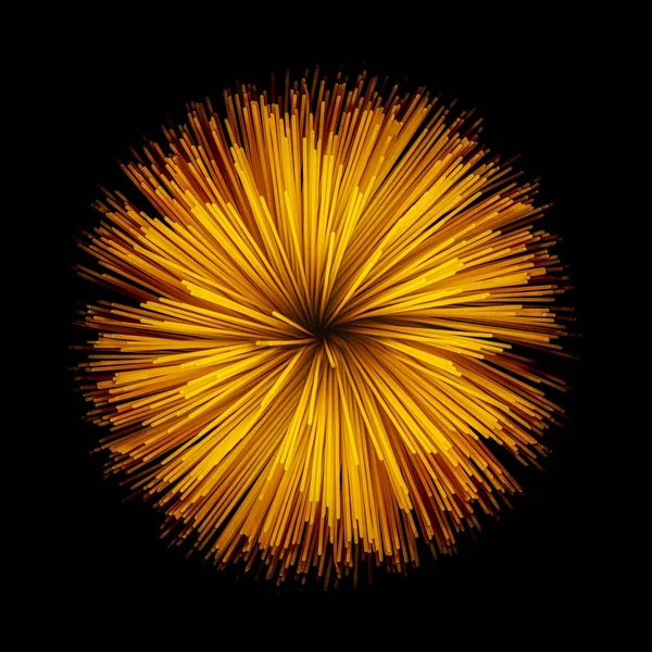 High angle shot of some spaghetti shaped like a dandelion with a black background — Stock Photo, Image