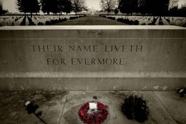 A closeup shot of the inscription on the stone in the Canadian War Cemetery in Groesbeek in the Netherlands clipart