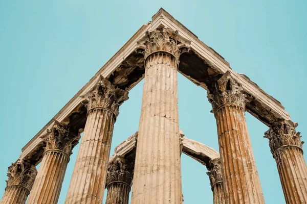 Eine Flache Aufnahme Der Säulen Des Akropolis Pantheons Athens Griechenland — Stockfoto