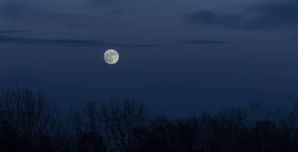 Прекрасний Знімок Повного Місяця Темному Небі Під Час Сходу Місяця — стокове фото