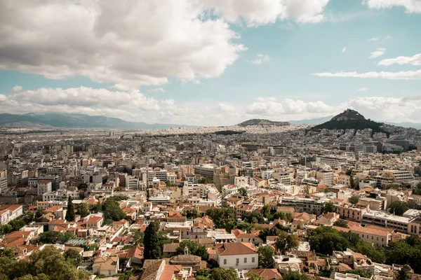 Eine Hochauflösende Aufnahme Der Schönen Stadt Athenes Griechenland Unter Dem — Stockfoto