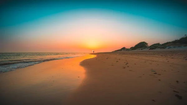 Vacker Utsikt Över Havet Vid Stranden Den Fantastiska Solnedgången Andalusien — Stockfoto