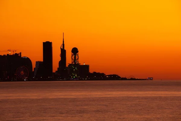 Pôr Sol Deslumbrante Com Cores Vibrantes Batumi Geórgia — Fotografia de Stock