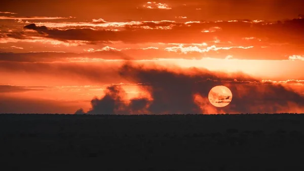 Breathtaking Sunset Colorful Sky Desert Tsavo West Kenya Kilimanjaro — Stock Photo, Image