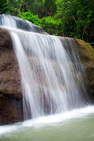 Scatto verticale di una potente cascata che scorre nel fiume in una foresta di Taiwan — Foto Stock