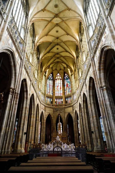 Çek Cumhuriyeti Prag 'daki St. Vitus katedralinin dikey görüntüsü. — Stok fotoğraf