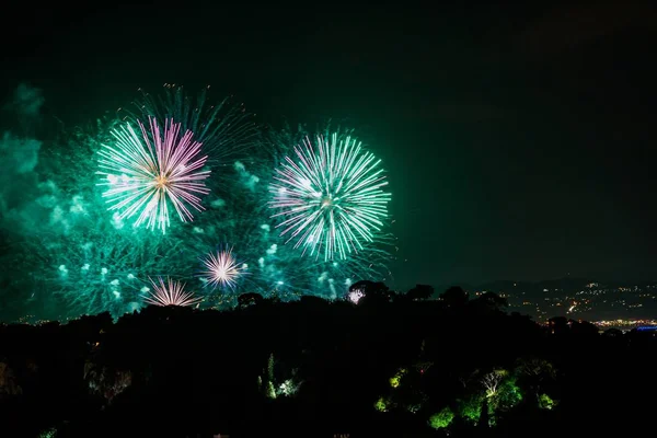 Krásný Záběr Ohňostroje Července Nice Francie — Stock fotografie