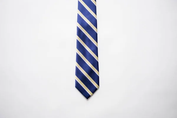 Overhead Shot Blue Tie Stripes White Surface — Stock Photo, Image