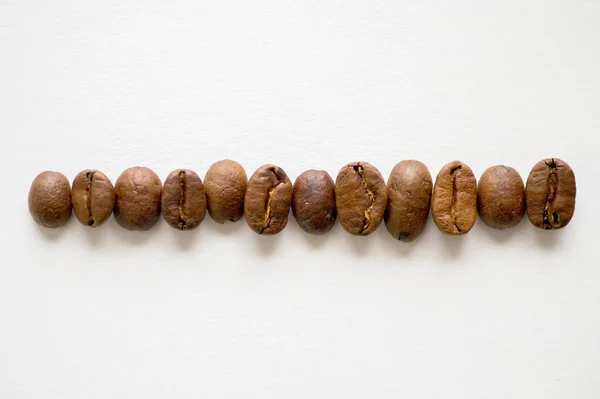 Overhead Shot White Surface Coffee Beans Line — Stock Photo, Image